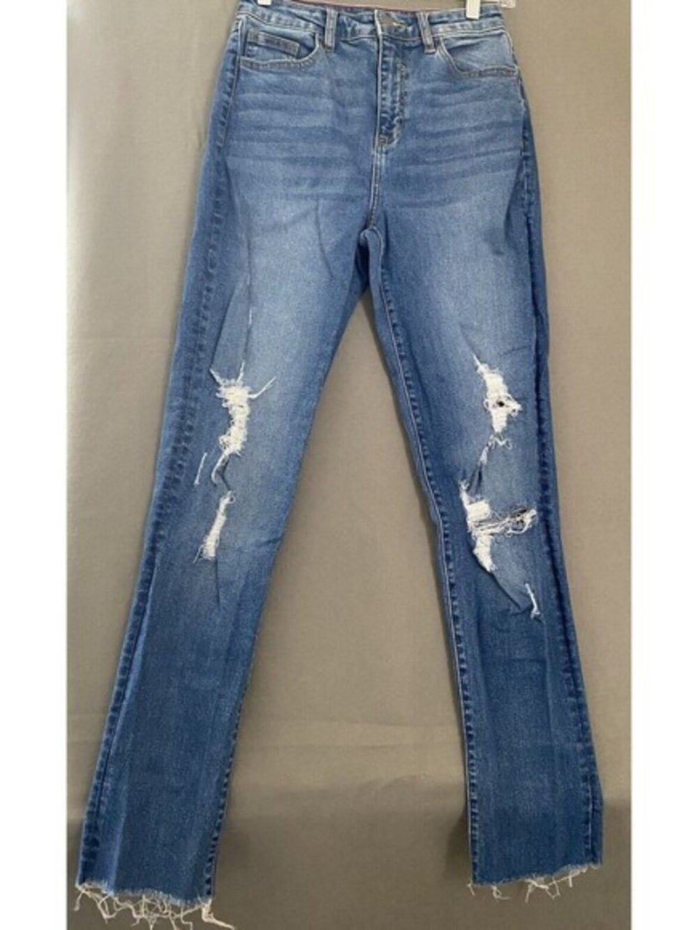 FASHION NOVA Jeans Womens 3 26 x 31 Blue High Rise Straight Distress Raw‎ Hem